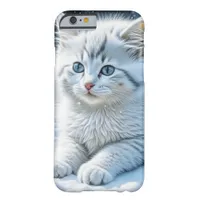 Cute White Cat Playing in the Snow   Barely There iPhone 6 Case