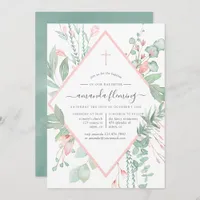 Pastel Blush Greenery Baptism or Christening Invitation