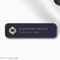 Navy Blue and Gold Logo Name Tag