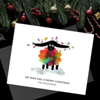 Funny Holiday Sheep with Christmas Lights Card 