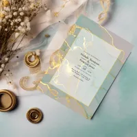 Mint and Gold Alcohol Ink Marble Wedding Invitation