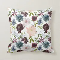 Burgundy, Blush and Navy Floral Throw Pillow