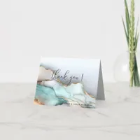 Luxe Opal Teal Gold Fluid Alcohol Ink Thank You Card