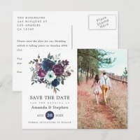 Plum and Navy Floral Wedding Postcard