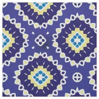 Blue Yellow Mediterranean Azulejos Mosaic Pattern Fabric