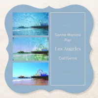 Square Blue Santa Monica Pier Collage Paper Coaster