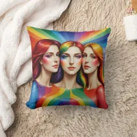 Three Women Celebrating Colorful Diversity Throw Pillow