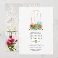Ornate Vintage Birdcage Lace Floral Bridal Shower Invitation