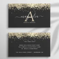 Black Glitter Monogram Sparkle Business Card