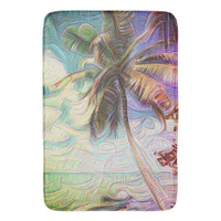 Abstract Rainbow Palm Tree Bath Mat