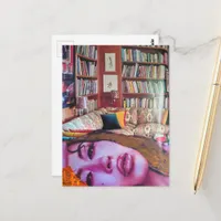 Surreal Face in the Library Room Collage Postcard