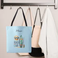 Beach life quote surf board name tote bag