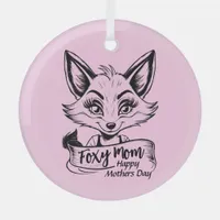 Foxy Mom Happy Mothers Day Cute Fox Pastel Pink Glass Ornament