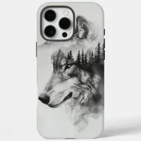 Wolf silhouette merges with mountains iPhone 16 pro max case