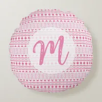 Custom Name Cute Girly Pretty Pink White Pattern  Round Pillow