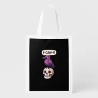 F-Caw-F Crow Skull Halloween Humor Graphic Design Grocery Bag