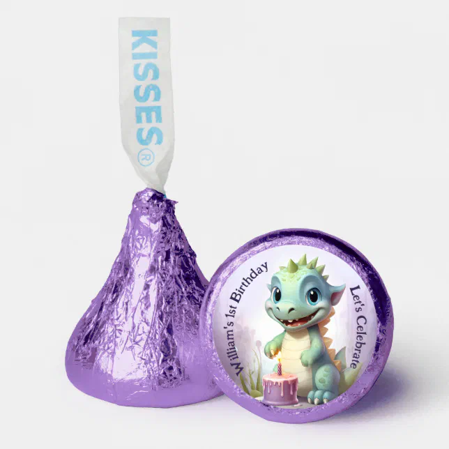 Cute Dinosaur Purple Forest | Dino Kids Birthday Hershey®'s Kisses®