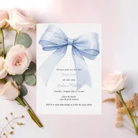 Blue bow boy Baptism silver Foil Invitation