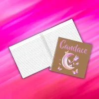 Pretty Pink- Moon, Butterfly, Floral - Monogram | Notebook