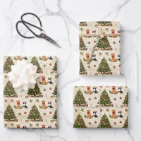 Kittens, Puppies, and Christmas Trees Pattern Wrapping Paper Sheets
