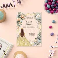 Quinceanera gold dress yellow florals clear acrylic invitations