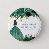 Emerald Green Gold Floral Princess Quinceanera   Button