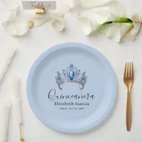 Blue & Ivory Floral Quinceañera Paper Plates