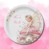 Pink & Gold Fairy Cottage Core Girl's Baby Shower  Paper Plates
