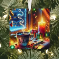 Hot Chocolate in a Christmas Window Personalized Metal Ornament