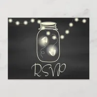 Chalkboard Mason Jar with Fireflies Wedding RSVP Invitation Postcard