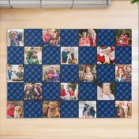 Custom 18 Photo Black Blue Buffalo Plaid Holiday Rug