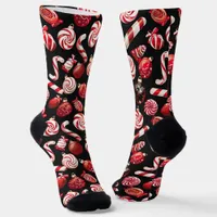 Red Christmas Candy Pattern Socks