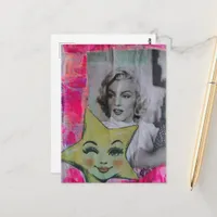 Vintage Star Woman Mixed Media Collage Postcard