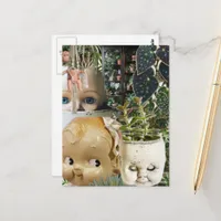 Vintage Doll Head Planters Mixed Media Collage Postcard