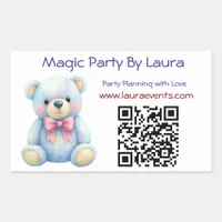Kids Party Planner Pastel Teddy Bear QR Code Logo Rectangular Sticker