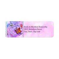 Pearl Heart Pink Roses Butterflies Couple Address  Label