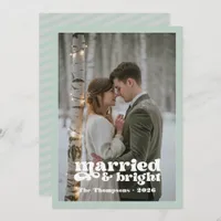 Light Grey & Silver Green Newlyweds Christmas Holiday Card