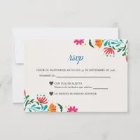 Fiesta Colorful Floral Modern Boda Spanish Wedding RSVP Card