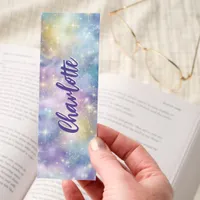 Pastel Galaxy Sparkle Glitter Personalized Bookmarks