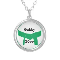 Martial Arts Green Belt Silver Plated Necklace