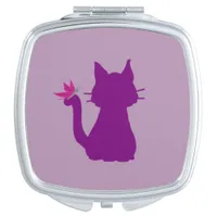 Purple Cat Silhouette Pink Butterfly Makeup Mirror
