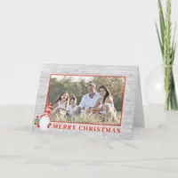 Cute Christmas Gnome Custom Photo Rustic Holiday Card
