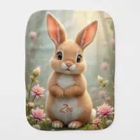 Cute little bunny surrounded by flowers  baby burp cloth