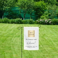 White business logo name opening hours garden flag