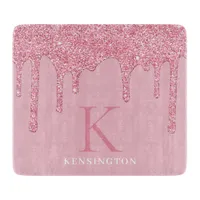 Girly Blush Pink Sparkle Glitter Drips Monogram Cutting Board