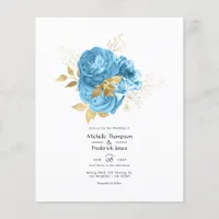 Pastel Blue and Gold Floral Wedding Invitation Flyer