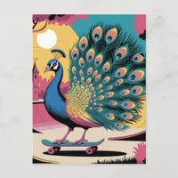 A Skateboarding Peacock Postcard