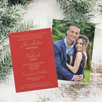 Elegant Gold Script Mr And Mrs Photo Red Wedding Invitation