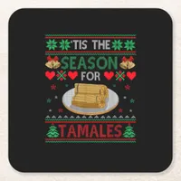 Tis Season For Tamales Funny Christmas Food Square Paper Coaster