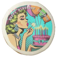 Retro Pop Art Pinup Woman Personalized Birthday   Sugar Cookie